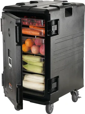 Produktbild von VEVOR Isolierter Lebensmittelbehälterträger, 109 Qt Hot Box für die Gastronomie, LLDPE-Lebensmittelbehälterträger mit Doppelschnallen, Frontlader mit Griffen, Endlader mit Rädern für Restaurant, Kantine usw.
