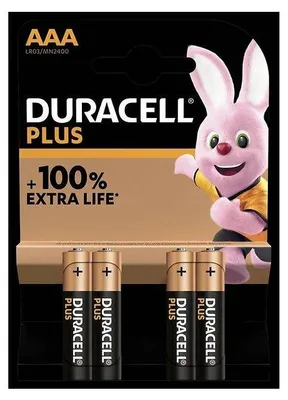 Obrázek produktu pro Duracell Plus 100, Baterie na jedno použití, AAA, Alkalický, 1,5 V, 4 kusů, Vícebarevný