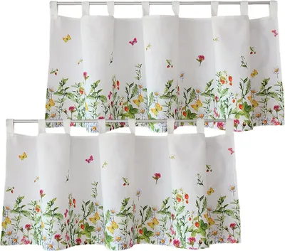 Produktbild von Scheiben-Gardine Landhaus-Stil Blumen Frühling Sommer 120 x 60 cm