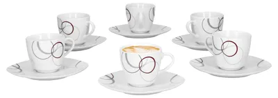 Immagine prodotto di Set da 6 tazze da espresso "Palazzo" con piattino, in porcellana bianca con decorazione
