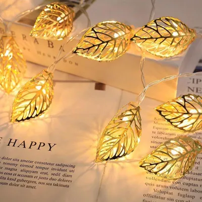 LED-Lichterkette mit Blattdesign, Gold, 2 m, 10 LEDs