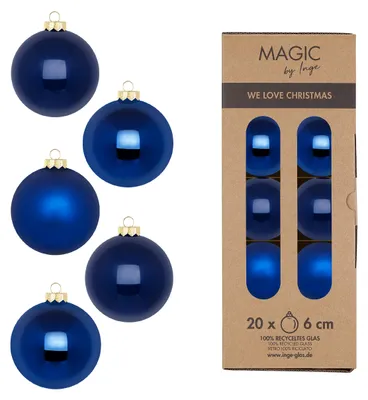 Produktbild von Inge‘s Christmas Decor 19415 P620, Weihnachtsbaumschmuck, Glas, Blau, 20 Stück(e), Box, 6 cm