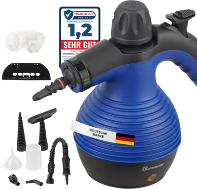 Produktbild von Sommertal Dampfreiniger Handgerät SC350 – Kompakter Hand-Dampfreiniger für alles – Polstermöbel, Fliesen, Böden, uvm – Steam Cleaner mit 350 ml Tank, 110°C Dampf, 3 Bar Druck