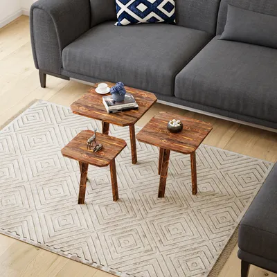 Produktbild von Satztisch 'Masku' 3er Set quadratisch Holz Dunkler Holzton