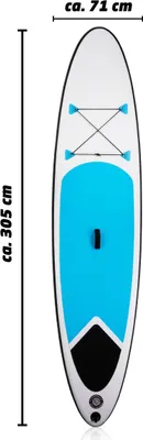 Produktbild von SUP Board Aufblasbares SUP Board - Komplettset - Inkl. verstellbarem Paddel, Handpumpe, Tragetasche und Reparaturset - 305 x 71 CM - Max. 100KG - Blau/Weiß
