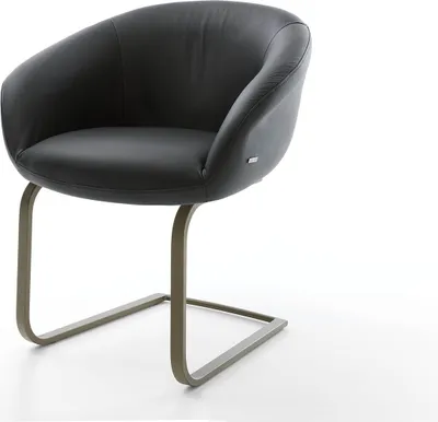 Produktbild von DELIFE Freischwinger Vinka-Flex mit Armlehnen Echt-Leder Schwarz Freischwinger flach Effektfinish Titan Taschenfederkern