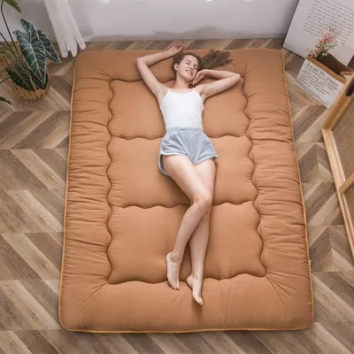 Obrázek produktu pro Skládací matrace, futon, podlahová matrace, polstrovaná japonská tatami matrace, polstrovaná postel, silná skládací matrace, spací rohož, podlahové lehátko, přistýlka (světle hnědá)