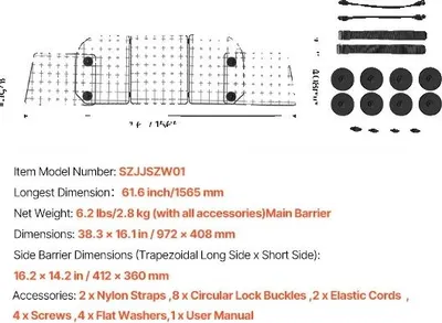 Image de Barrière pour voiture pour chien, taille universelle, construction robuste, 385 x 159 pouces