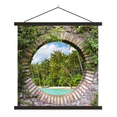 Produktbild von MuchoWow® Textilposter Durchblick - Palme - Tropen - Strand - Meer 40x40 cm mit schwarzem Rahmen - Fotos