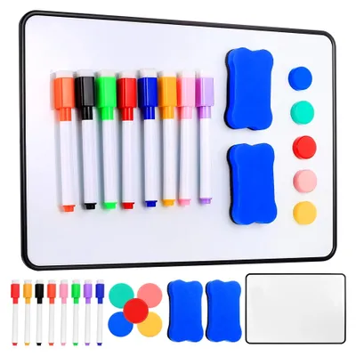 Produktbild von 2 Stück A4 Whiteboards, Trocken abwischbare kleine Schreibtafeln, doppelseitige Tafel für Präsentationen im Home Office, inklusive Stiften, Radiergummi und Magneten (29,5 x 21 cm)