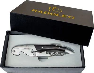 RADOLEO® Kellnermesser EBONY - Korkenzieher & Weinöffner | Profi Sommeliermesser & Flaschenöffner