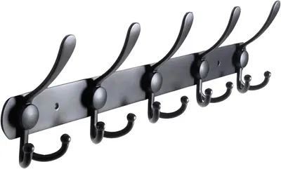 Produktbild von Wandgarderobe mit 5 stabilen Metallhaken, mattschwarzes Design, für Eingangsbereich oder Flur