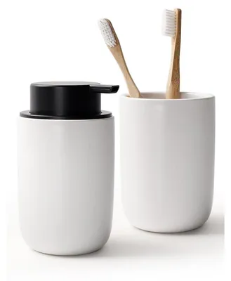 Immagine prodotto di Distributore di sapone in Vetroceramica, capacità 350 ml, ricaricabile, con portaspazzolino, colore bianco