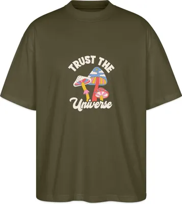 Produktbild von Spreadshirt Trust The Universe Buntes Retro Pilz Motiv Oversize Uni T-Shirt, XXL, Khaki