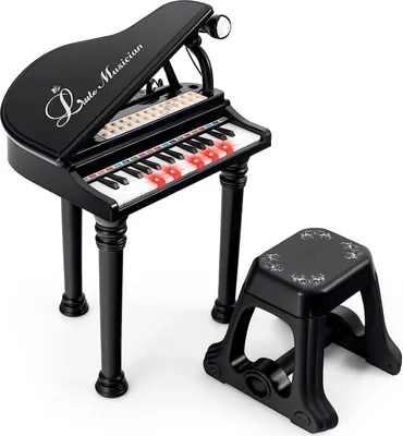 Produktbild von COSTWAY 31 Tasten Kinder Keyboard mit Hocker, Elektronische Klaviertastatur mit mit Mikrofon, LED-Lehrmodus, tragbares Spielzeugklavier Musikinstrument für Kinder ab 3 Jahre (Schwarz)