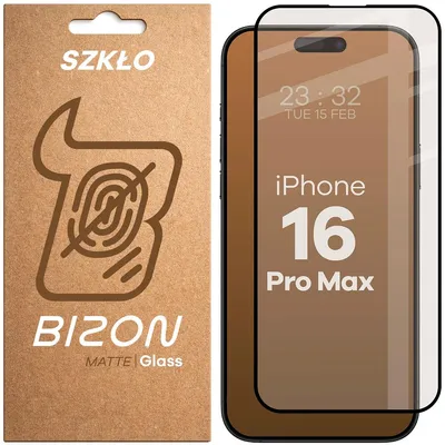 Produktbild von Mattes Hartglas für iPhone 16 Pro Max, Bizon Glass Matte, Schwarzer Rahmen