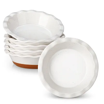Image de 6 pcs. moule à tarte, mini moule à tarte en faïence pour tarte, tarte, quiche, dessert, avec bord haut ondulé, surface sésame
