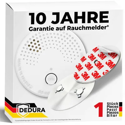 Produktbild von Dedura Rauchmelder mit Magnethalter Set (1 Stück), DIN EN 14604, Rauchwarnmelder mit Magnet inkl. 9V Batterie
