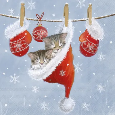 Produktbild von Servietten Papier 33x33cm 3-lag. mit Weihnachtskätzchen Motiv 20 Stück