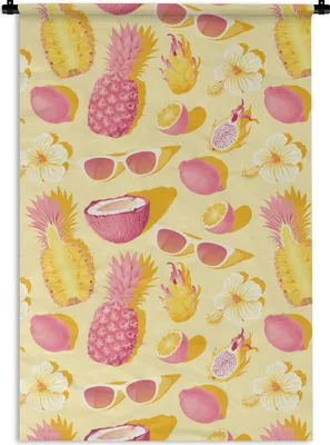 Produktbild von MuchoWow® Wandteppich Wandbehang Sommer - Gelb - Ananas - Sonnenbrille 60x90 cm Tapisserie Dekoration Wandtuch - Foto-Teppich - Abwaschbar