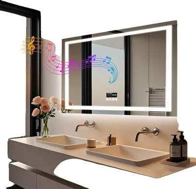 Zdjęcie produktu dla Lustro łazienkowe, łączność Bluetooth, funkcja przeciwmgielna, 100 x 70 cm (40 x 28 cali)