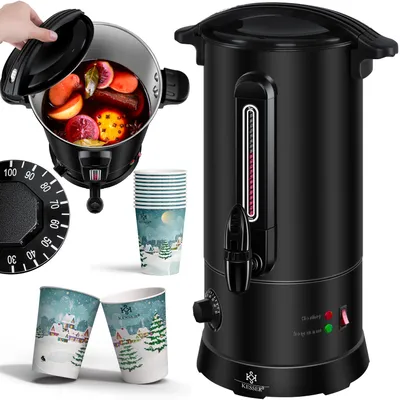 Produktbild von KESSER® Glühweinkessel 10L Edelstahl Inkl. 10x Becher Glühweinkocher mit Thermostat Glühweinautomat Heißgetränkeautomat Wasserkocher Heißwasserspender Einkochautomat Füllstandanzeige Zapfhahn