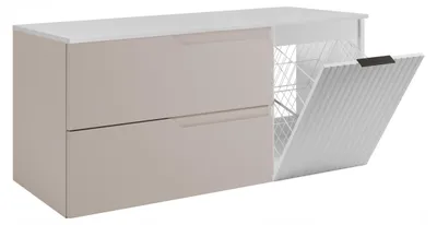 Zdjęcie produktu dla Rodan Szafka pod umywalkę 120cm - z blatem i koszem na pranie - Kaszmir-Biały - MODERN