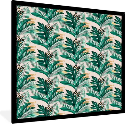 Produktbild von MuchoWow® Gerahmtes Poster Tropisch - Blau - Blätter 40x40 cm - Poster mit Schwarzem Bilderrahmen Wandposter Rahmen Foto Bilder - Mit Rahmen - Wanddekoration Schlafzimmer