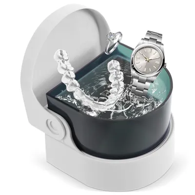 Image de Appareil de nettoyage à ultrasons, nettoyeur à ultrasons, appareil de nettoyage à ultrasons portable pour prothèses dentaires, lunettes, bijoux, montres et pièces de monnaie, fonctionnant sur piles