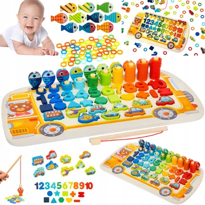 Productafbeelding van Montessori houten puzzel-sorteerspeelgoed, 6-in-1, om kleuren en cijfers te leren
