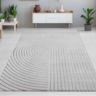 Obrázok produktu pre Šedý koberec so zakrivenými líniami a lesklými vláknami Veľkosť - 120 x 170 cm