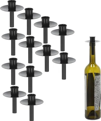 Produktbild von Novaliv 12x Kerzenhalter Flasche Schwarz Eisen Kerzenhalter Flaschenaufsatz für Kerzen ca 2cm ⌀ Schwarz Flaschenkerzenhalter Stabkerzen Kerzenständer Stabkerzenhalter Candle Holder Stabkerzentüllen