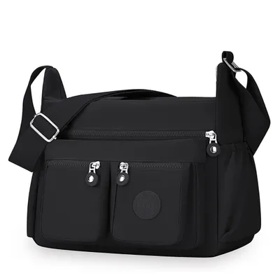 Immagine prodotto di Borsa a tracolla da donna, grande, in nylon, con tracolla larga e regolabile. Borsa a mano da donna con numerosi scomparti, leggera, modello A0654
