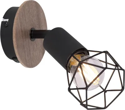 Produktbild von Wandleuchte, Metall Schwarz, Holz Braun, Spots verstellbar