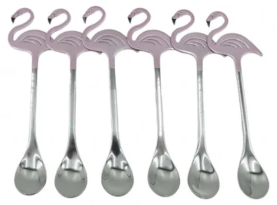 6 Edelstahl-Rührlöffel Flamingo 13 cm Kaffee Dessert