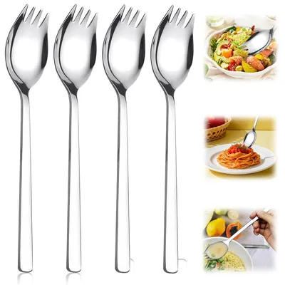 4er-Set Edelstahl-Sporks, 19 cm, 2-in-1 Gabel-Löffel