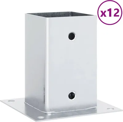 Zdjęcie produktu dla vidaXL Wspornik słupka kwadratowy 12 sztuk srebrny 91x91mm stal ocynkowana