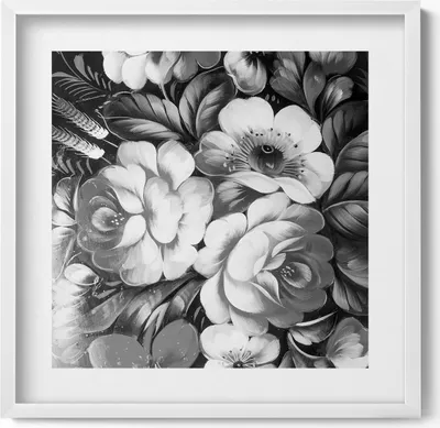 Produktbild von Schwarze und weiße Blumen– Wandbild mit Rahmen – Gerahmtes Bild  – Wanddekoration – 50x50 cm –  Weiß Rahmen