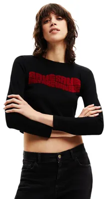 Produktbild von Desigual Sandrini Damen Langarm kurzes T-shirt schwarz XL