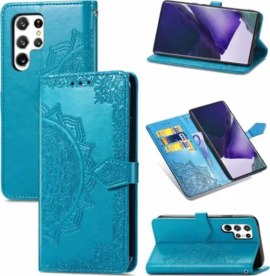 Produktbild von König Design Hülle kompatibel mit Samsung Galaxy S22 Ultra 5G Kunstleder Handyhülle - Handy Case Blau