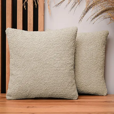 Produktbild von MG Design 2er Set Kissenbezüge 35 x 35 cm in Beige - mit Reißverschluss, fein gewebt mit Chenille-Haptik, pflegeleich