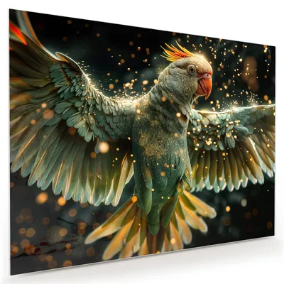 Produktbild von Glasbild 120x90cm in XXL für Wohnzimmer, Schlafzimmer Motiv Fliegender Papagei