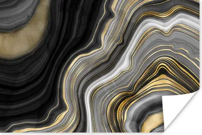 Produktbild von MuchoWow® Poster Marmor - Stein - Achat - Schwarz und Gold 180x120 cm - Fotoplakat