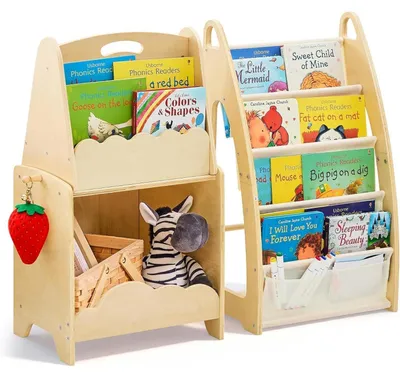 Immagine prodotto di Libreria per bambini, scaffale per giocattoli in legno, set da 3 pezzi, dimensioni 82 x 29 x 72 cm, design a forma di nuvolette