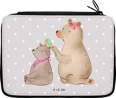 Produktbild von Mr. & Mrs. Panda Federtasche Bär Kind - Grau Pastell - Geschenk, Muttertag, Federmäppchen, Mutti, Etui, Familie, Schlampermäppchen, Mutter, Mama, Bleistiftetui