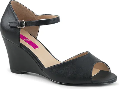 Produktbild von KIMBERLY-05 Pleaser Pink Label Peep Toe Sandaletten Keilabsatz schwarz Lederoptik