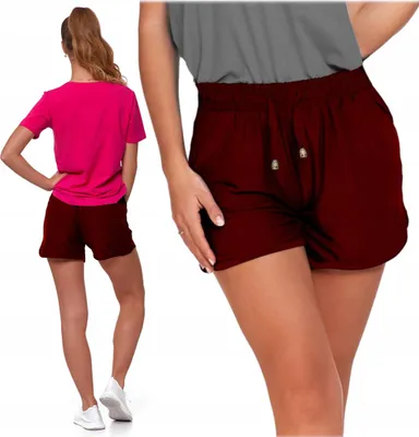 Produktbild von Damen Shorts Burgunder Jogginghose Shorts Gebunden Bequem MORAJ 3XL