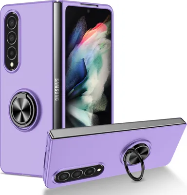 Produktbild von Samsung Z Fold4 Hülle, Dünn Hart PC Schutzhülle mit Ringhalter Ständer für Samsung Galaxy Z Fold 4 5G Lila
