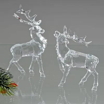 Produktbild von 2er Set Deko Hirsche stehend H. 15cm aus Acryl transparent Formano Winter