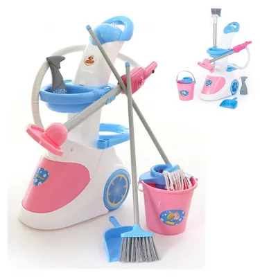 Produktbild von Polesie Spielzeug Putzwagen 59314 Staubsauger mit Sound, Eimer, Besen, Wischmopp rosa